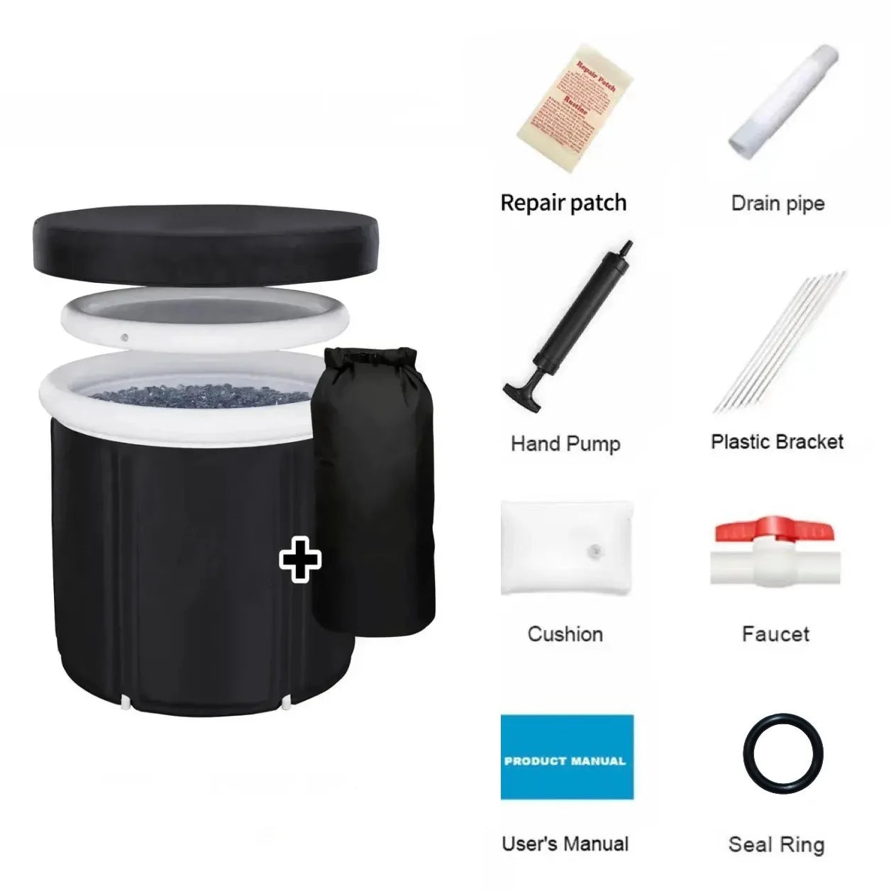 Ice Bath Bucket Folding Adult Bath Bucket Household Inflatable Folding Bathtub Outdoor Portable Ice Bath Bucket Set