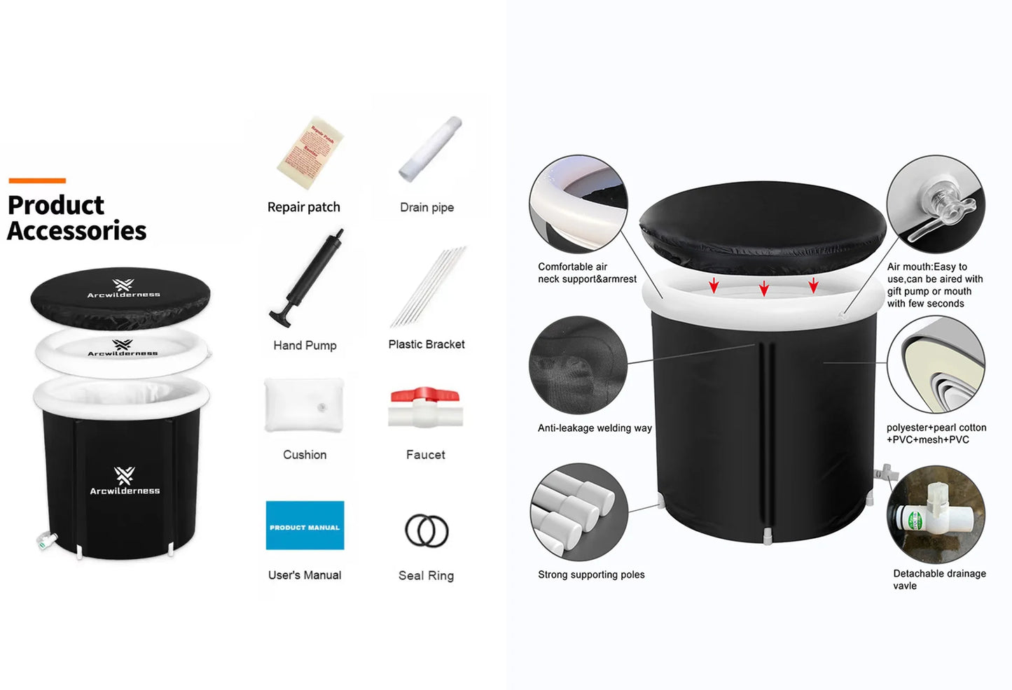 Ice Bath Bucket Folding Adult Bath Bucket Household Inflatable Folding Bathtub Outdoor Portable Ice Bath Bucket Set