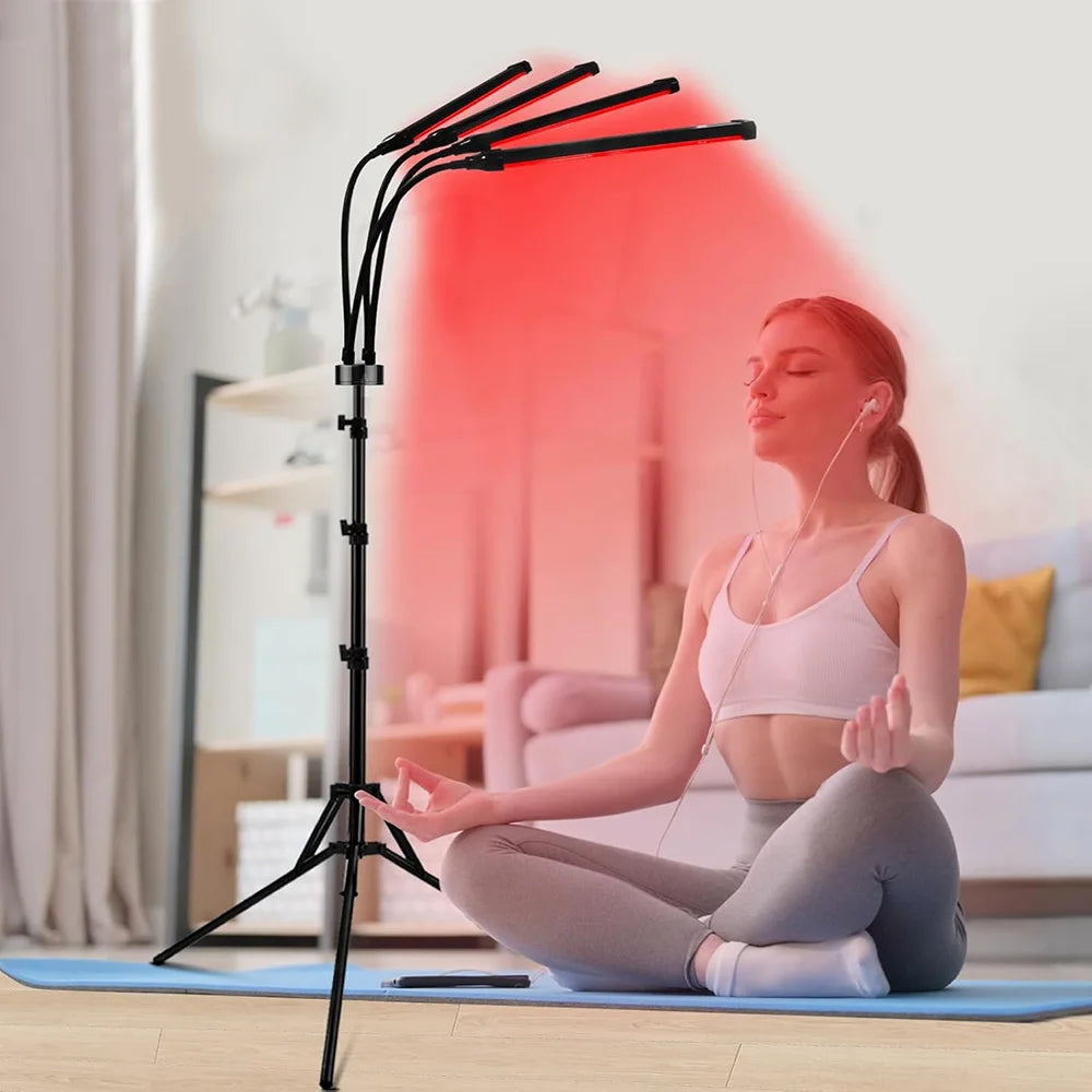 4 Head Red Light Therapy Lamp Infrared Light w/Timer Adjustable 660nm 850nm Near Infrared Light for Body Pain Relief Skin Care