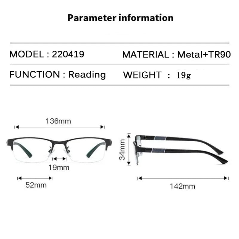 Men's Blue Light Blocking Reading Glasses Vintage Retro Metal Half Frame Eyeglasses Unisex Classic Business Eyewear Presbyopia