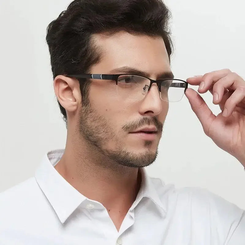 Men's Blue Light Blocking Reading Glasses Vintage Retro Metal Half Frame Eyeglasses Unisex Classic Business Eyewear Presbyopia