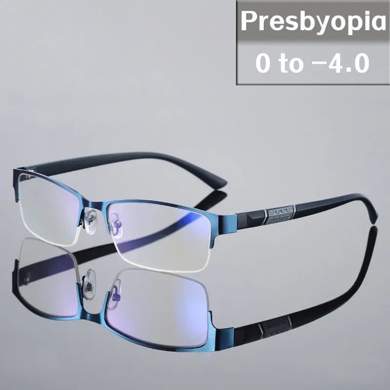 Men's Blue Light Blocking Reading Glasses Vintage Retro Metal Half Frame Eyeglasses Unisex Classic Business Eyewear Presbyopia