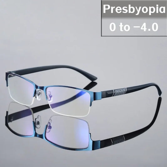 Men's Blue Light Blocking Reading Glasses Vintage Retro Metal Half Frame Eyeglasses Unisex Classic Business Eyewear Presbyopia