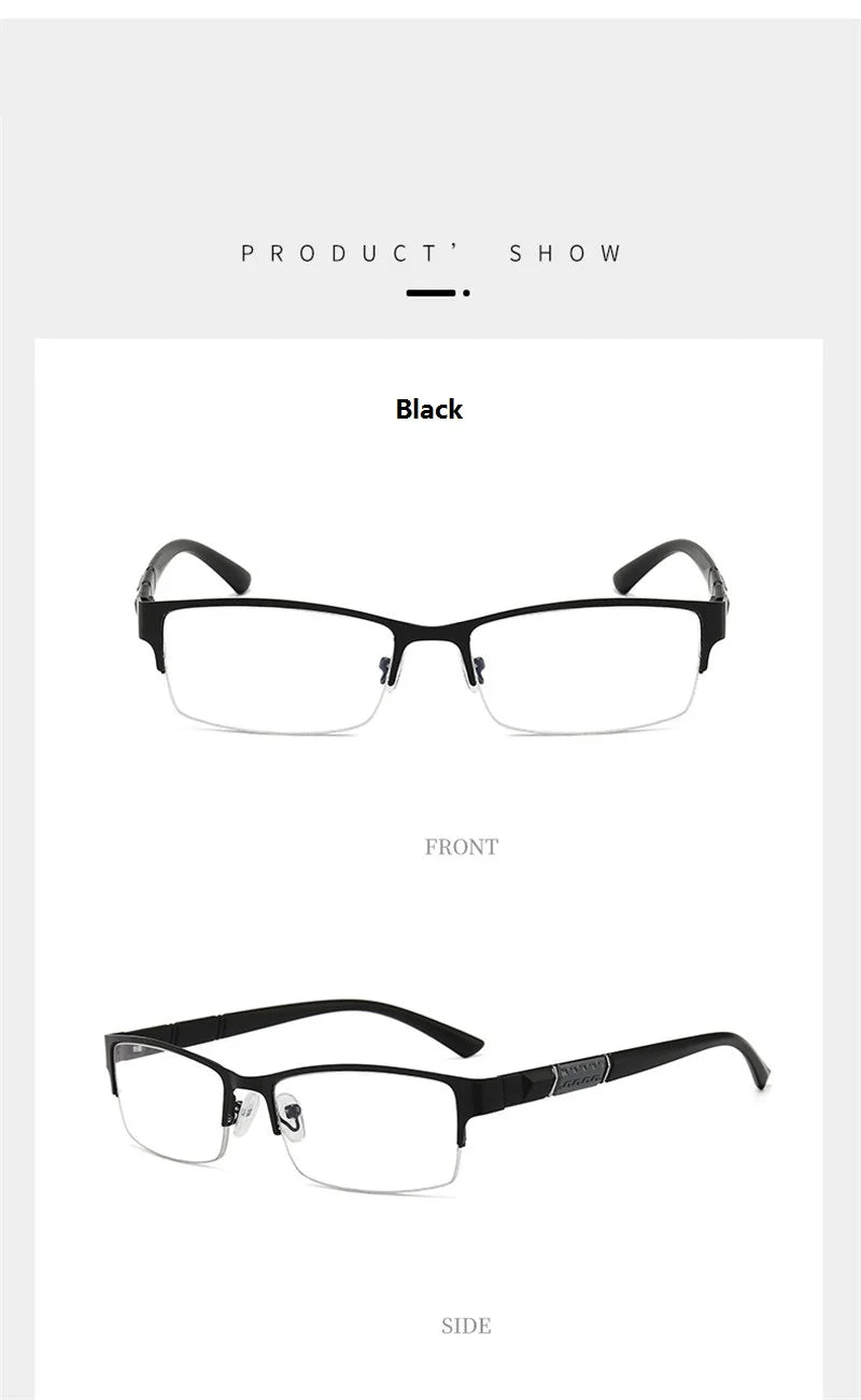 Men's Blue Light Blocking Reading Glasses Vintage Retro Metal Half Frame Eyeglasses Unisex Classic Business Eyewear Presbyopia