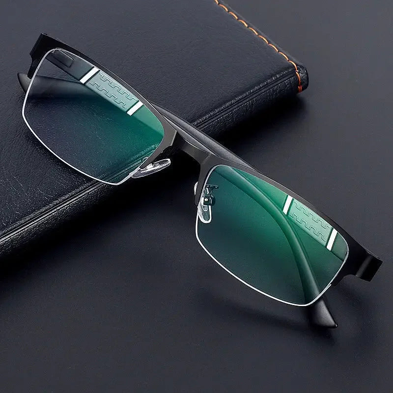 Men's Blue Light Blocking Reading Glasses Vintage Retro Metal Half Frame Eyeglasses Unisex Classic Business Eyewear Presbyopia