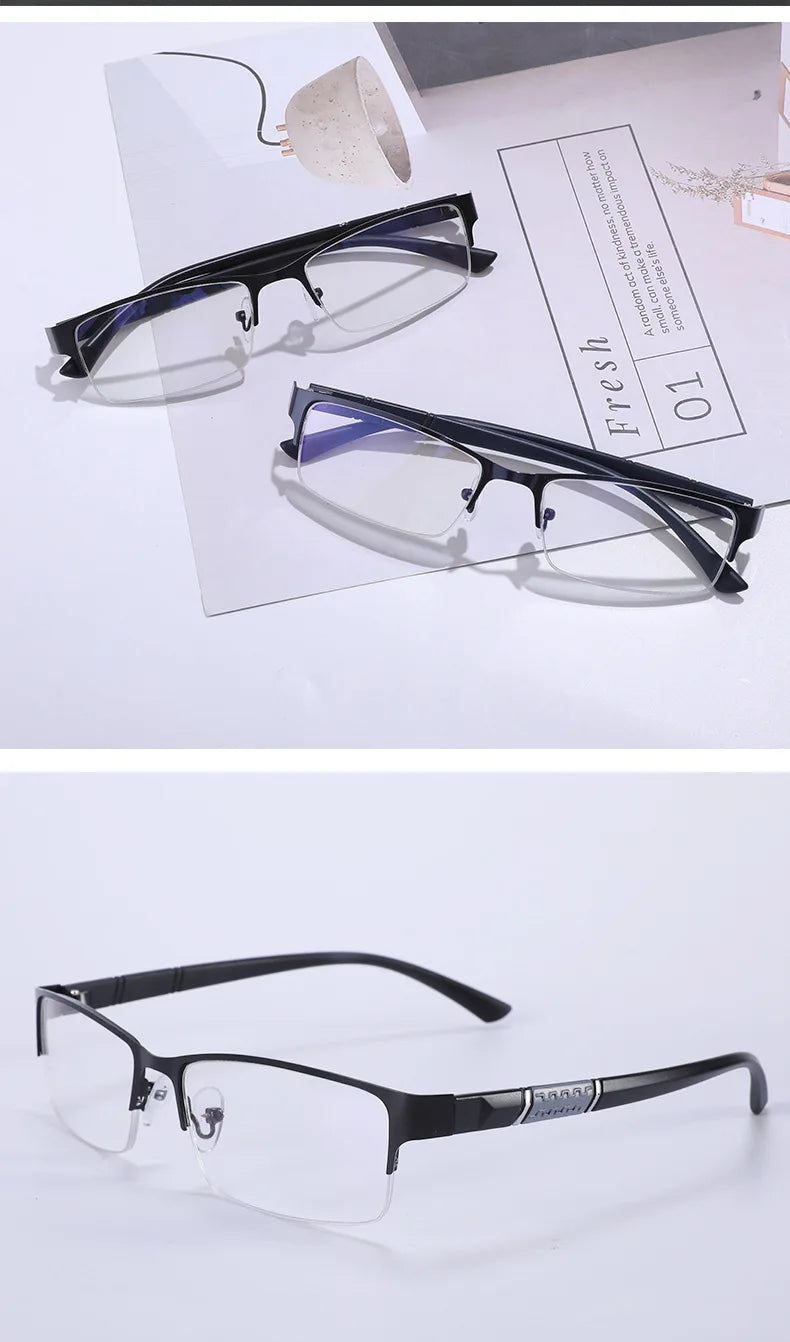 Men's Blue Light Blocking Reading Glasses Vintage Retro Metal Half Frame Eyeglasses Unisex Classic Business Eyewear Presbyopia