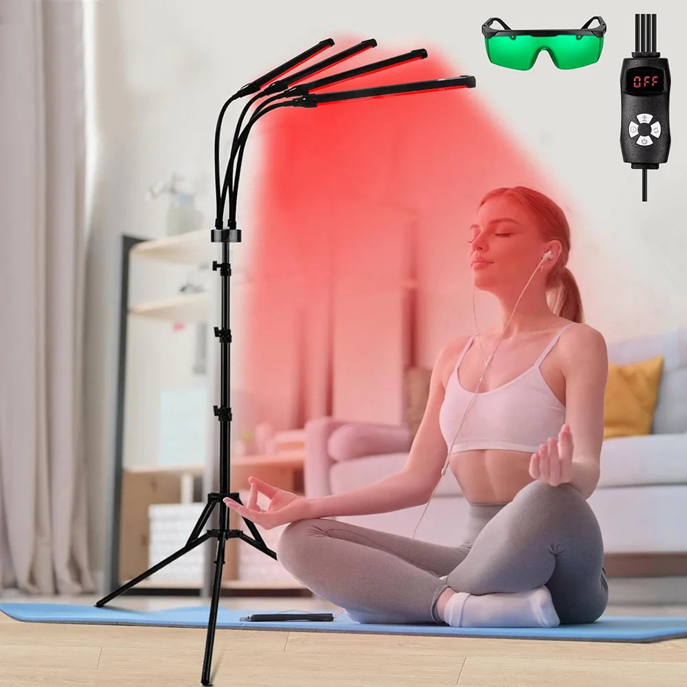 4 Head Red Light Therapy Lamp Infrared Light w/Timer Adjustable 660nm 850nm Near Infrared Light for Body Pain Relief Skin Care